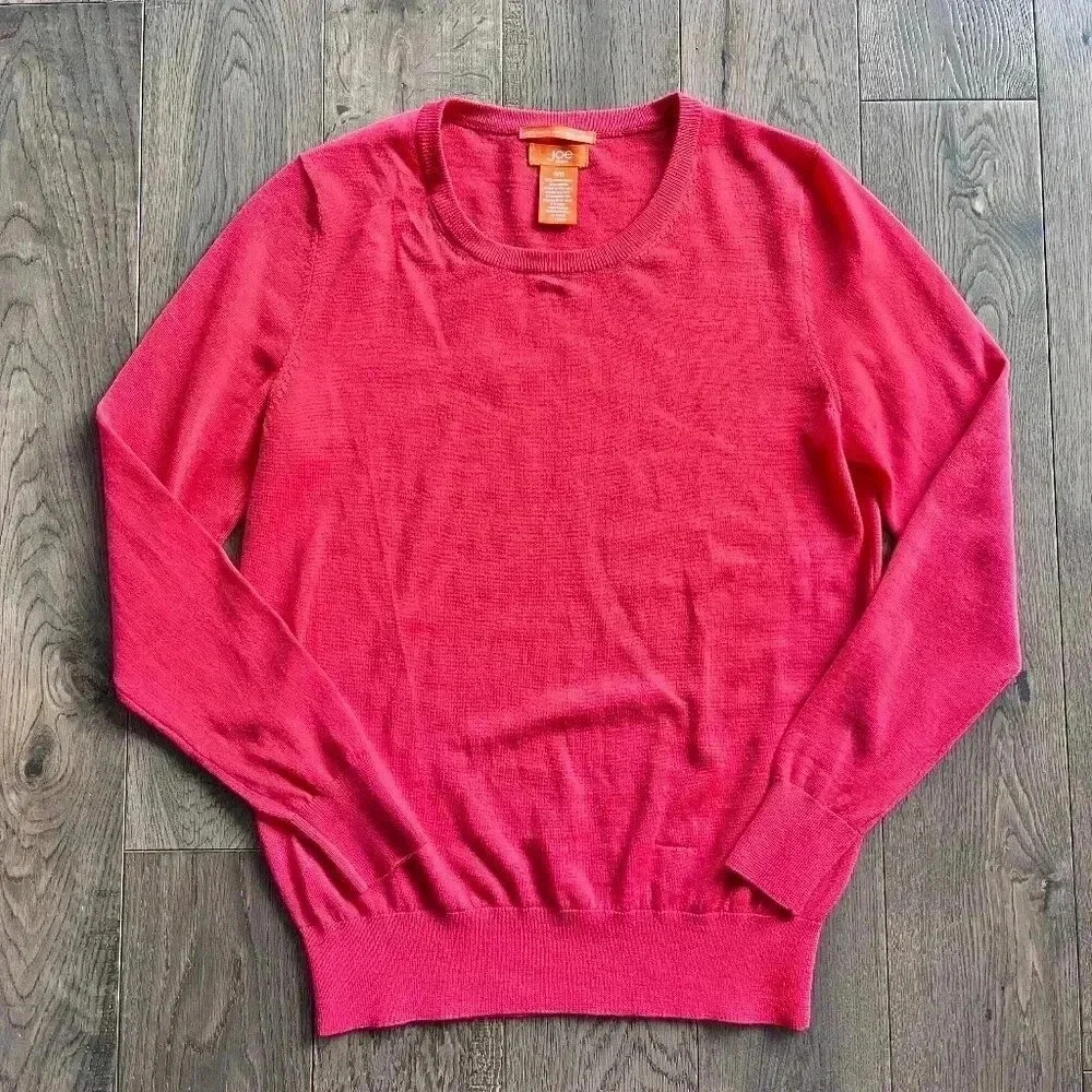 Merino Wool Crewneck Sweater Coral Red Size S Lightweight